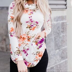 Red Lolly Floral cowl neck sweater tunic size medium